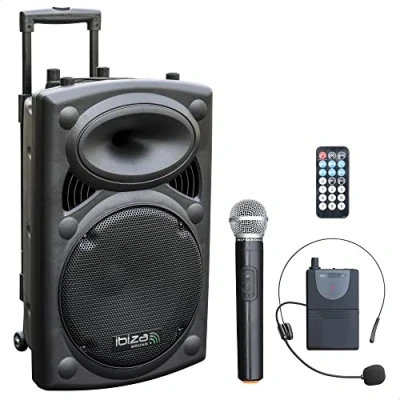 Immagine di Ibiza PORT12VHF BT Diffusore portatile 12&quot;/700W MAX con 2 microfoni (VHF), telecomando e custodia protettiva Bluetooth, USB, SD Autonomia da 5 a 7h
