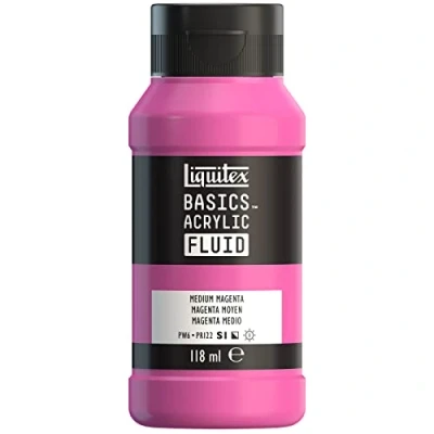 Immagine di LIQUITEX 8870392 Basics Fluid, pitura acrilica di consistenza fluida, asciugatura rapida, resistente alla luce, impermeabile, a base d&#039;acqua, flacone da 118 ml, Magenta Medio