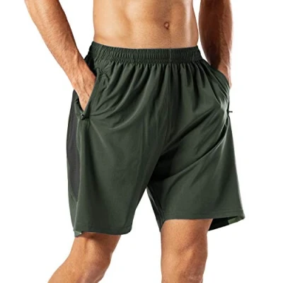 Immagine di HMIYA Pantaloncini da Corsa Uomo ad Asciugatura Rapida con Tasca Zip(Verde Militare XL)