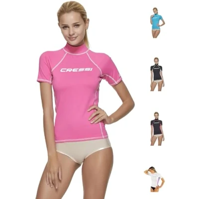 Immagine di Cressi Rash Guard, Maglia Protettiva a Maniche Corte, in Speciale Tessuto Elastico, Protezione Solare UV/UPF 50+ Donna, Rosa, XL