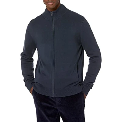 Immagine di Amazon Essentials Maglione in Cotone con Cerniera Integrale Uomo, Blu Marino, L
