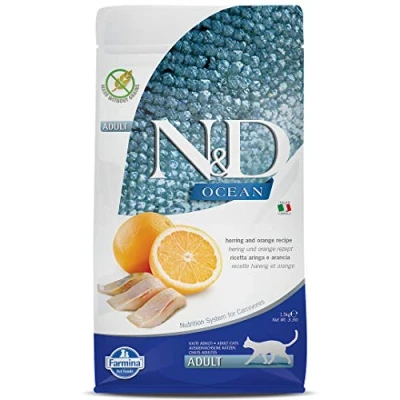 Immagine di 2 x 1,5 kg Farmina N&amp;D Ocean Grain Free Adult Cat Aringa e Arancia