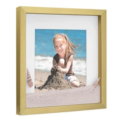Immagine di PHOTOLINI 3D cornice 30x30 cm oro, profonda con vetro e passe partout, per oggetti fino a 1,5 di profondità, legno MDF perfetta il fai da te come regalo