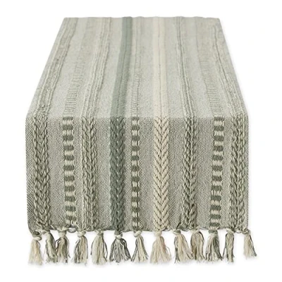 Immagine di DII Collezione di runner da tavola a righe intrecciate, 15x108 (15x113, frangia inclusa), verde carciofo