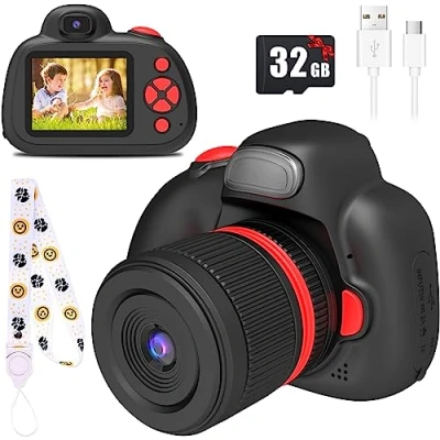 Immagine di BaFuland fotocamera per bambini, digitale bambini da 3 a 10 anni, schermo IPS 2,4 pollici, con Flash,32G Card inclusa, giocattoli regalo di compleanno nero