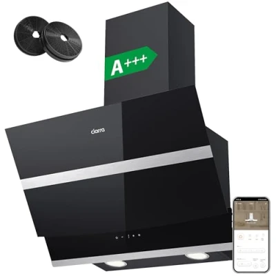Immagine di CIARRA ASB6736N Classe A+++ Cappa Aspirante 60 cm 650 m3/h in Acciaio Inox Scarico Aria/Ricircolata Filtro per CBCF003 a Parete con Pannello Touch Illuminazione LED Nero