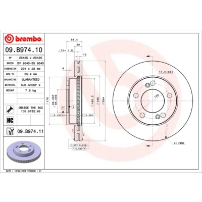Immagine di BREMBO COATED DISC LINE 09.B974.11 Disco freno 294 28 5 ventilazione interna rivestito ad alto tenore di carbonio con bulloni/viti SSANGYONG: Rexton W