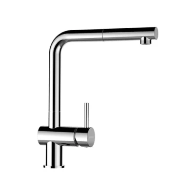 Immagine di SCHOCK rubinetto da cucina Epos Silverstone grigio ad alta pressione con tubo flessibile estraibile e connettori standard