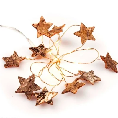 Immagine di hellum Catena luminosa a LED con stelle, 20 stelle in corteccia di betulla, bianco caldo timer, funzionamento batteria (3 batterie AA non incluse), decorazione natalizia per interni, 151060