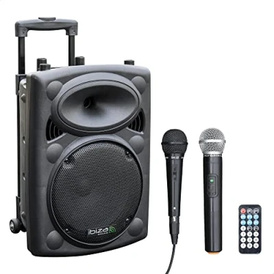 Immagine di Ibiza PORT10VHF BT Altoparlante portatile da 10&quot;/500W MAX con 2 microfoni (cablati e VHF), telecomando copertura protettiva Bluetooth, USB, SD Durata della batteria 5 a 7h