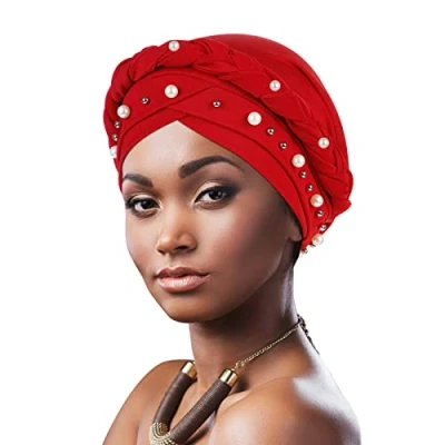 Immagine di DRESHOW Donna Africane Turbante Pre Legato Copricapo a treccia Testa Avvolge Cappello Boho Chemio Cap Elastico Annodato Berretto