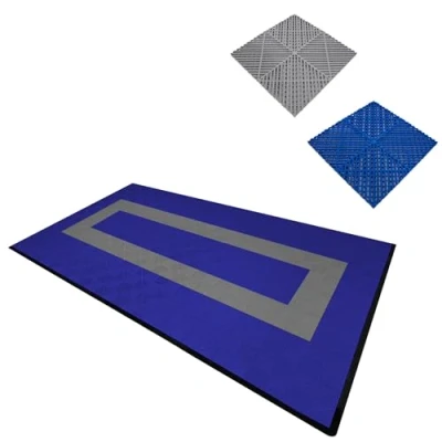 Immagine di Piastrelle Ventilate Modulari 90 Blu e 30 Grigie, 3,2m x 6m, Polipropilene Antiscivolo, Resistenza 5T per Piastrella, Ideali Garage Officine Multiuso, Set con Bordi