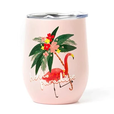 Immagine di Legami Bicchiere Termico 325 Ml, Hot&amp;Cold, Ø 9 cm, in Acciaio Inox a doppio Strato e Plastica, Tema Flamingo, Riutilizzabile, Tappo Ermetico con Foro per Cannuccia, Leggero, Resistente