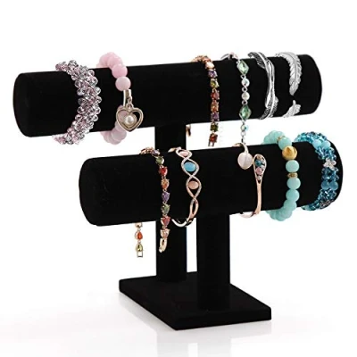 Immagine di powerking Supporto per braccialetti e collane, espositore gioielli a T in velluto nero 2 livelli