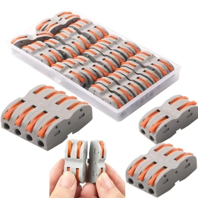 Immagine di CESFONJER Compact Connettore, Morsettiera a Barra di Pressione Bilaterale, Terminale bandiera, Rame, Grigio Conduttori Assortiti Connettori Filo Compatto SPL 1 (24 Pezzi)