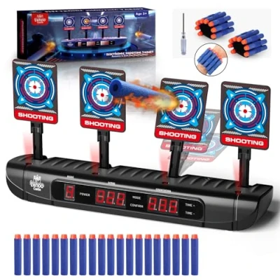 Immagine di Lehoo Castle Bersaglio Nerf Pistola, Ripristino Automatico Digitale Punteggio Target con Effetto Luce Suono, 20 Proiettili in Schiuma, Giocattoli per Bambini Giochi Regali di Compleanno