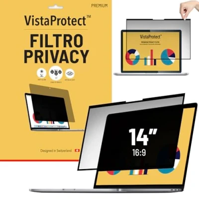 Immagine di VistaProtect Filtro Privacy Premium &amp; Anti Luce Blu. Pellicola di Protezione per Laptop e Computer Portatile Con Schermo In Vetro A Bordo Piatto (14&quot; Pollici)