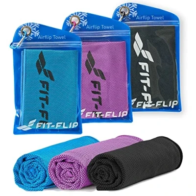 Immagine di Fit Flip Set da 3 Asciugamani rinfrescanti 100x30cm Asciugamano rinfrescante in Microfibra, Airflip Cooling Towel Colore: Nero/Blu/Viola, Misura: