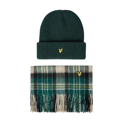 Immagine di Lyle &amp; Scott Set regalo con sciarpa a quadri in misto lana d&#039;agnello e berretto acrilico coste, Argyle Teal, Taglia unica
