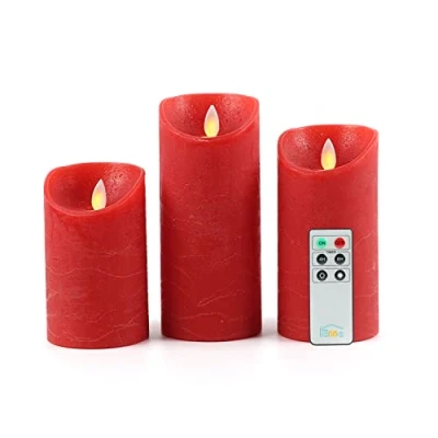 Immagine di Fanna Set di 3 Candele Pilastro Rosse Fiamma Oscillante con Telecomando e Batterie per Natale Matrimonio, H 12,5 cm / 15 17,5
