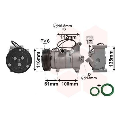 Immagine di VAN WEZEL 2701K700 Compressore Aria Condizionata V09A 12 PAG 46 R 134a con accessori