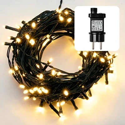 Immagine di Hellum Luci da fata LED per esterni con timer I 7,9m 80 bianco caldo alimentate spina albero di Natale cavo in verde