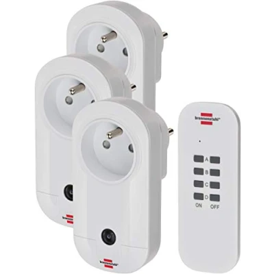 Immagine di Brennenstuhl Set 1 telecomando e 3 ricevitori Comfort Line (facile accensione spegnimento di apparecchi elettrici, uso interno IP20, portata fino a 25 m), bianco
