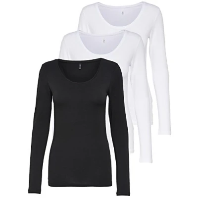 Immagine di ONLY 3 pezzi da donna a manica lunga in bianco e nero, basic estiva 95% cotone XS S M L XL 15209156