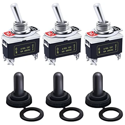 Immagine di mxuteuk 3 pezzi Interruttore a levetta bilanciere per impieghi gravosi 20A 125V DPST 2 posizioni ON/OFF 4 pin con cappuccio impermeabile in metallo,Ten 1221 B201 3MZ