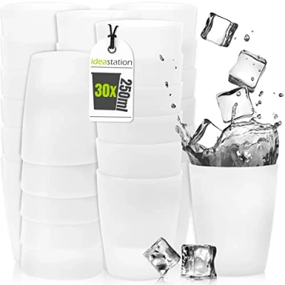 Immagine di idea station Neo Bicchieri Plastica 30 x 250 ml trasparenti Bicchiere Bambini infrangibile riutilizzabile Set Acqua ideale per compleanno e campeggio