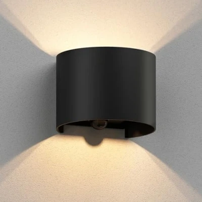 Immagine di ledscom.de Lampada da parete RUNEL per esterni, IP65, up/downlight, rilevatore di movimento, nero opaco, rotonda, 1x G9 max. 10W