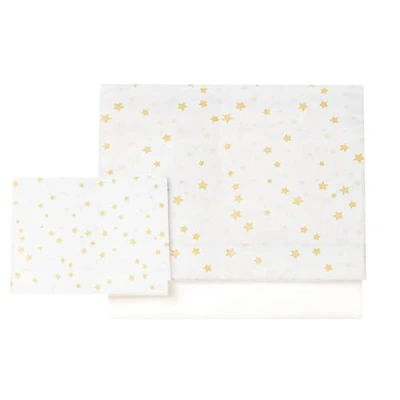 Immagine di Various Set di lenzuola per lettino 60 x 120 cm, biancheria culla, 100% cotone extra morbido in europeo (basso+controsoffitto+federa+federa) stampa stella beige/bianco