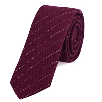 Immagine di DonDon cravatta di cotone stretta a righe da uomo 6 cm rosso bordeaux rigato