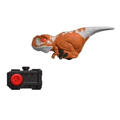 Immagine di Mattel Jurassic World Dominion Uncaged Dinosauro giocattolo con movimento e suono controllati da clicker, action figure Atrociraptor Red Dino