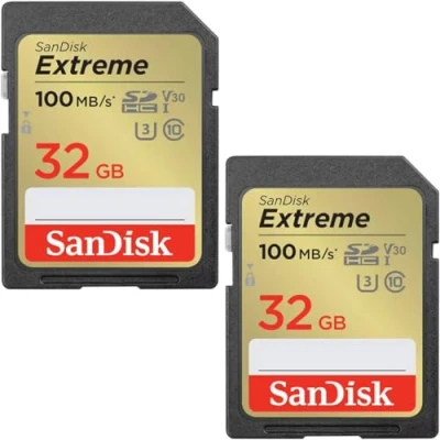 Immagine di SanDisk Schede SDHC Extreme da 32 GB (confezione 2) + RescuePRO Deluxe, fino a 100 MB/s, UHS I, Classe 10, U3, V30