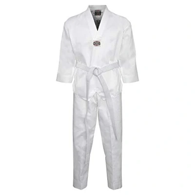 Immagine di Playwell Elite World Taekwondo Style Coreano Diamante Uniforme W/Full Back Embrodiery, bianco, 5/180cm