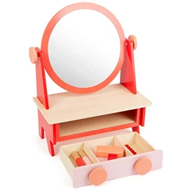 Immagine di Small Foot 11409 Tavolo retrò con Specchio, Legno, cassetto e 5 Utensili per Il Trucco da Parrucchiere Giocattoli, Multicolore, S,