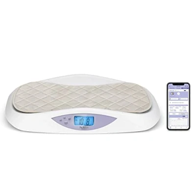 Immagine di Hubble Connected Grow Bilancia pesaneonati Bluetooth intelligente con display LCD, monitoraggio del peso, fasciatoio morbido, tecnologia Tara &amp; Hold e 4 sensori per un&#039;eccellente precisione
