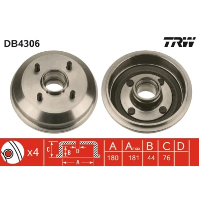 Immagine di TRW DB4306 Freni a Tamburo FORD: FIESTA 4, KA Hatchback, Escort 6 Kombi
