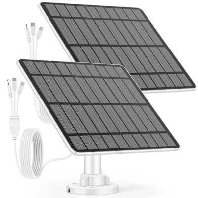 Immagine di 5W Pannello Solare per Telecamera Sorveglianza Esterna, Compatibile con Fotocamera Eufy Cam, 2C/2C Pro, 2/2Pro, E20/E40, Include Interfacce USB C, Micro e DC, Cavo da 3M, Impermeabile IP65(2 Pack)