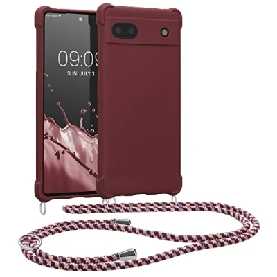 Immagine di kwmobile Custodia Compatibile con Google Pixel 6a Cover Back Case in Silicone TPU Protezione Smartphone Cordino viola bordeaux