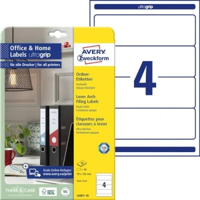 Immagine di Avery Zweckform Etichetta per raccoglitore da ufficio L6061 10 59 x 192 mm Carta Bianco A tenuta permanente 40 pz.