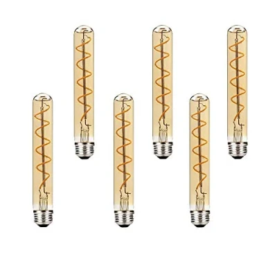 Immagine di Lampadine LED a Filamento E27 T30 Bianco Caldo 2200K,Lampadina Tubo Lungo 180mm Decorative Vintage Retrò Edison 4W(Sostituzione Lampadina Alogena Vite da 40W)6 Confezioni