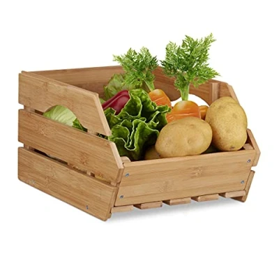Immagine di Relaxdays 2X Cassette bambù, Contenitore Impilabile, Box Portaoggetti Aperto, Stabile HLP: 20,5x27x38 cm, Marrone Naturale