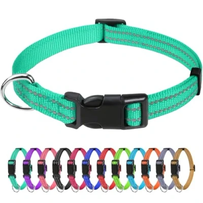 Immagine di TagME Collare per Cani in Nylon Riflettente, Fibbia Staccabile Durevole, Collari Di Sicurezza Regolabili Taglia Piccola, Teal, Larghezza 1.5 cm