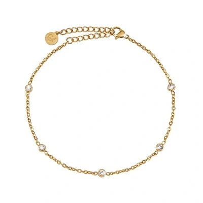 Immagine di GD GOOD.designs EST. 2015 Catena cavigliera da donna impermeabile con zirconi I regolabile (22 27 cm) in acciaio inossidabile oro e argento 18 carati