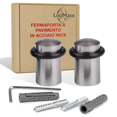 Immagine di LouMaxx Fermaporta a Pavimento in Acciaio, Rotondo, da Avvitare Set 2 Pezzi Bloccaporta Paraurti Design, Adatto per Porte Pesanti e Blindate