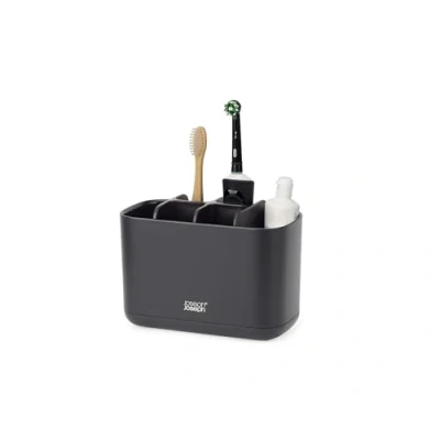 Immagine di Joseph EasyStore Porta Spazzolino e Dentifricio, Compatibile con Spazzolini Elettrici Tradizionali, 6 Scomparti, Contenitore da Bagno Smontabile, Nero Matte