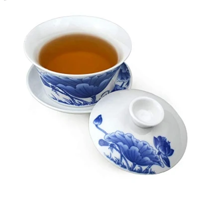 Immagine di honeylive Yxhupot Gaiwan Kung Fu Sancai Set da tè con vassoio 226,8 g, tazza tè, ciotola, piattino, coperchio, (semplice B)