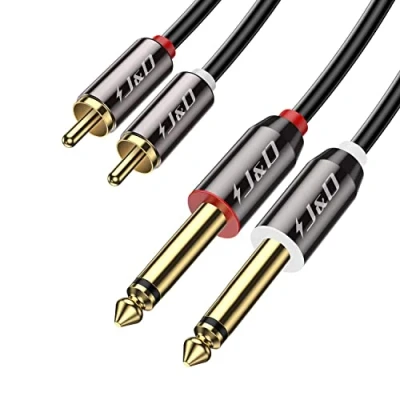 Immagine di J&amp;D RCA a Jack 6.35mm Cavo, Cable Oro Placcato Copper Shell Robusto 2 x 6,35mm (1/4 pollice) Maschio TS Adattatore Sdoppiatore Audio Stereo 0,9 Meter